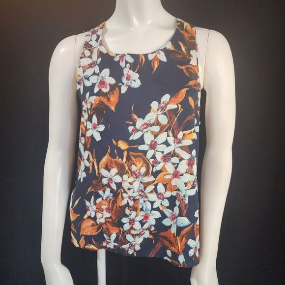 Dress Master Blue & Orange Floral Sleeveless Blouse - Picture 2 of 5
